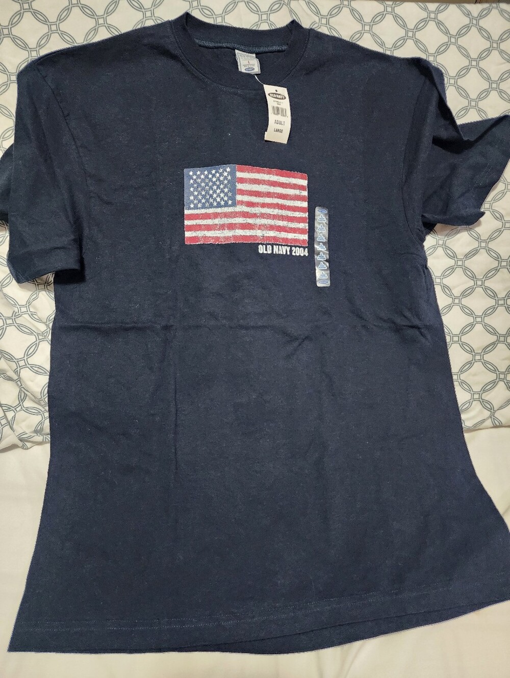 Old Navy Navy Blue Short-Sleeve Tee with American Flag Graphic, Sz Lg